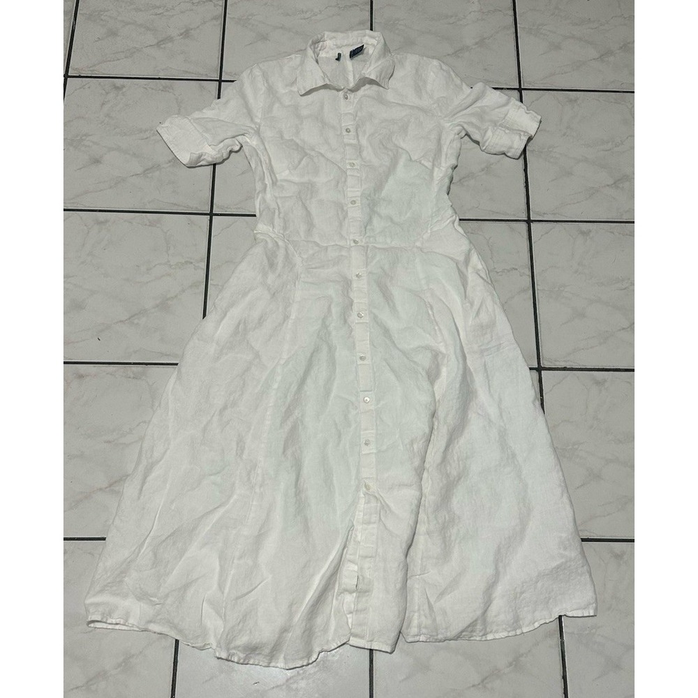 Polo Ralph Lauren Women's White Sz 4 Button Shirt Dress 100% Linen Short Sleeve